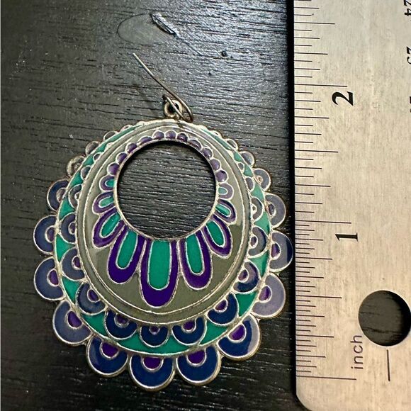 Silver and Purple Mandala Statement Earrings - Picture 3 of 4
